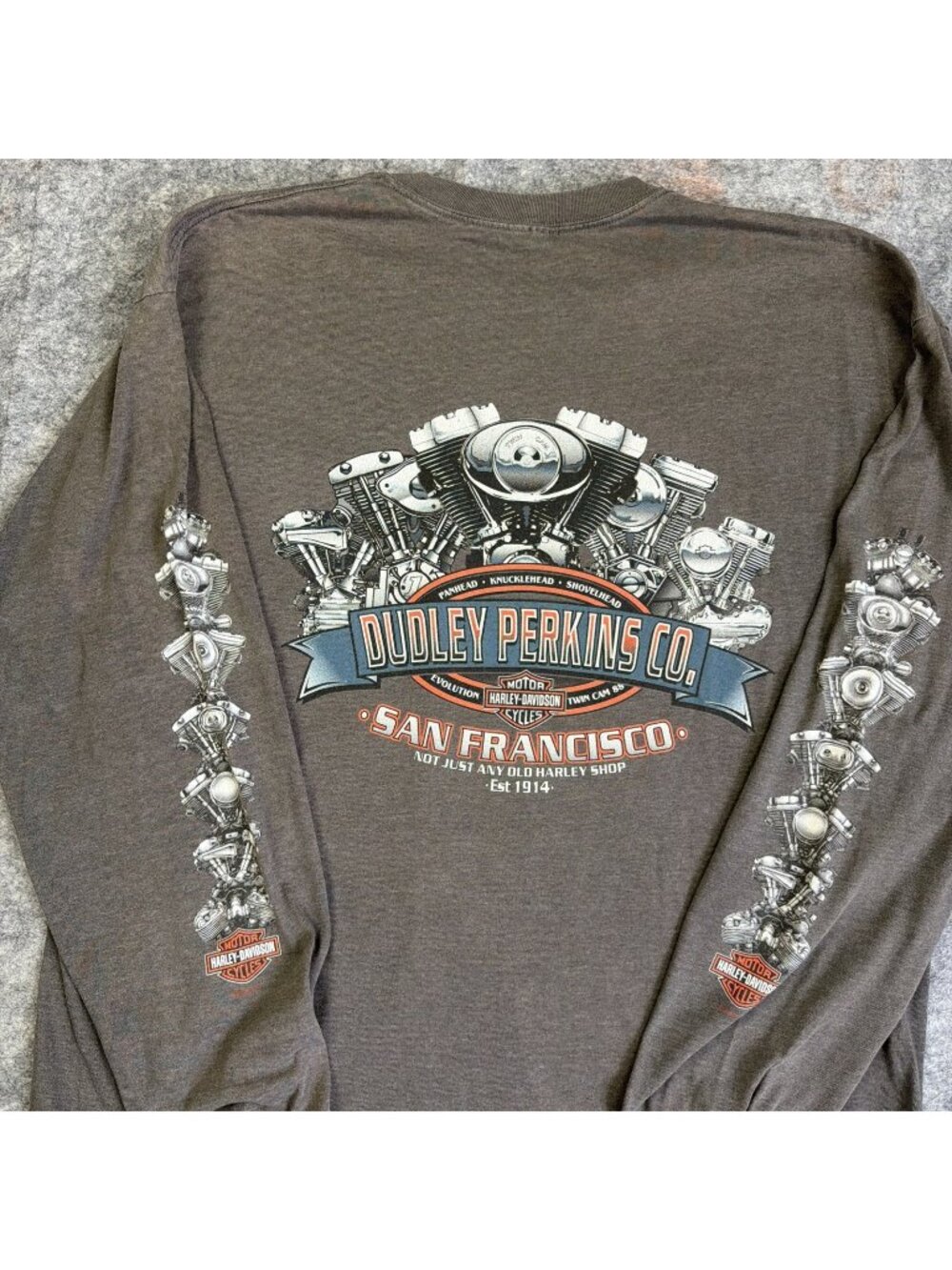 VTG Dudley Perkins Harley Davidson San Francisco Long Sleeve T-shirt Pocket 2XL